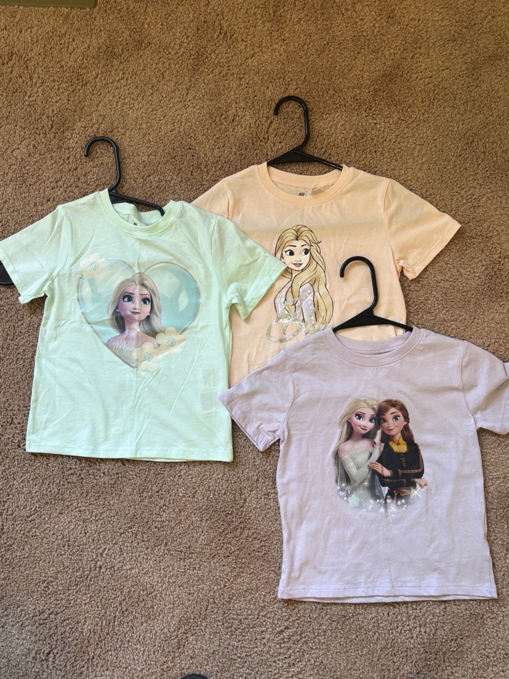 H&M Girls Frozen Graphic Tees - Mint, Peach, Light Purple